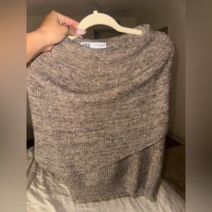 ZARA Marled Taupe Cowl Neck Sweater